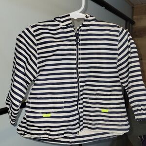Zara Baby Navy White Striped Hooded Windbreaker Jacket 12-18 Months Nautical